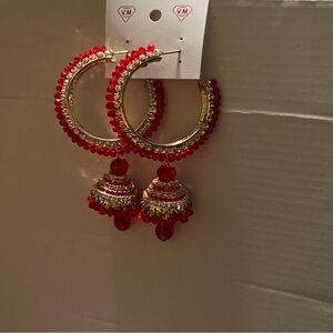 Red jhumka hoop earrings